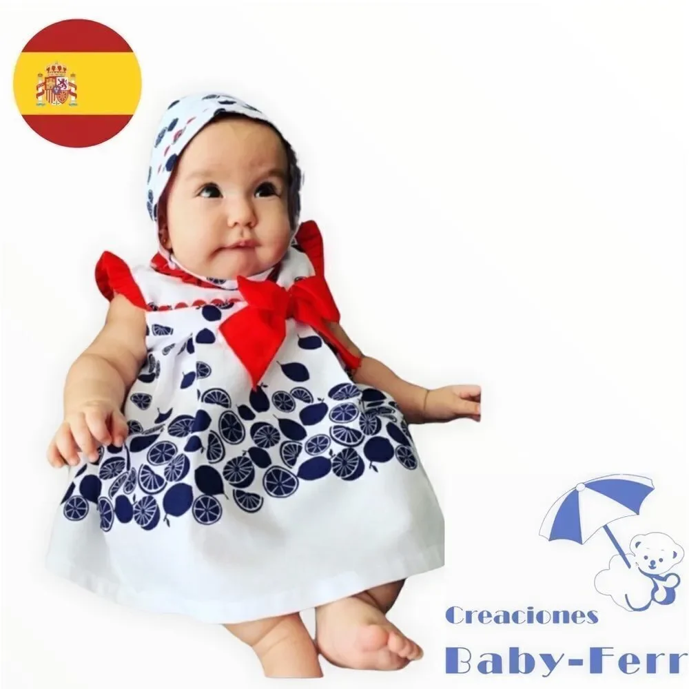 BABY FERR | White-Blue-Red | Fruits Matching Set with Bonnet